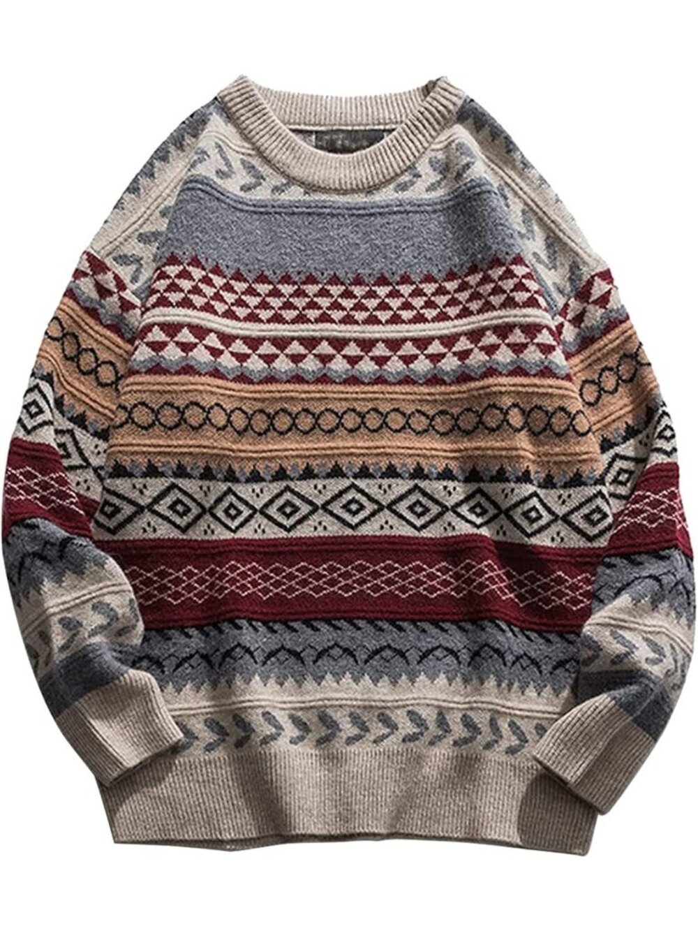 Vintage-Inspired Oversized Knit Sweater | Striped Casual Long Sleeve Pullover
